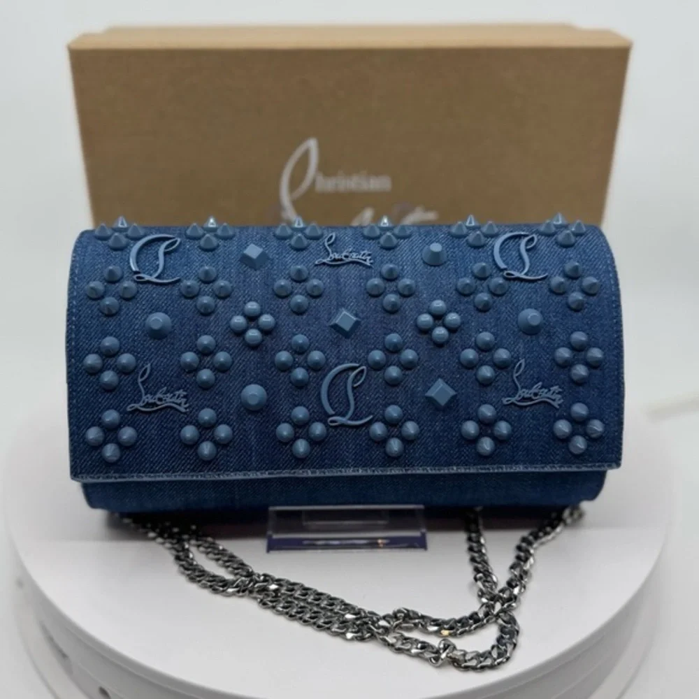 Christian Louboutin DENIM Paloma Embellished Clutch Wallet on Chain New in Box!